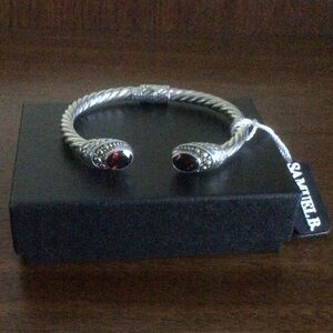 Samuel B. Sterling Silver & 18K Gold Twisted Cuff Bracelet with Garnet Accents